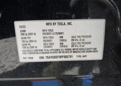 2023 Tesla Model Y Performance Dual Motor All-Wheel Drive из США, поврежденный, VIN 7SAYGDEF9PF905791